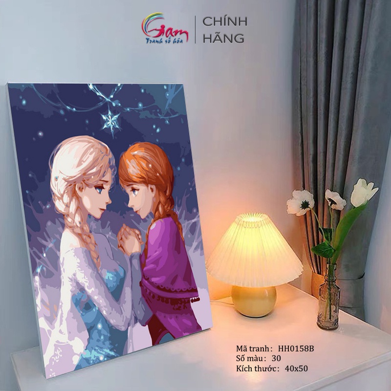Tranh số hoá Gam Frozen Elsa và Anna căng khung 40x50cm HH0158B