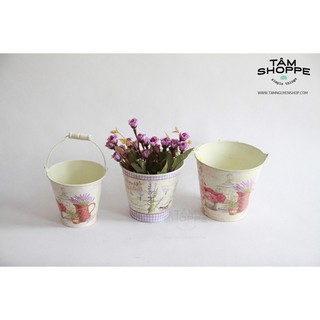 Xô thiếc Vintage tròn có quai cầm  TTTM
