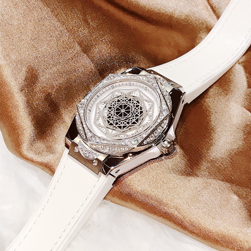 Đồng Hồ Huboler Hanboro Nữ Dây Silicon Bọc Da Trắng Silver 38mm Chính Hãng