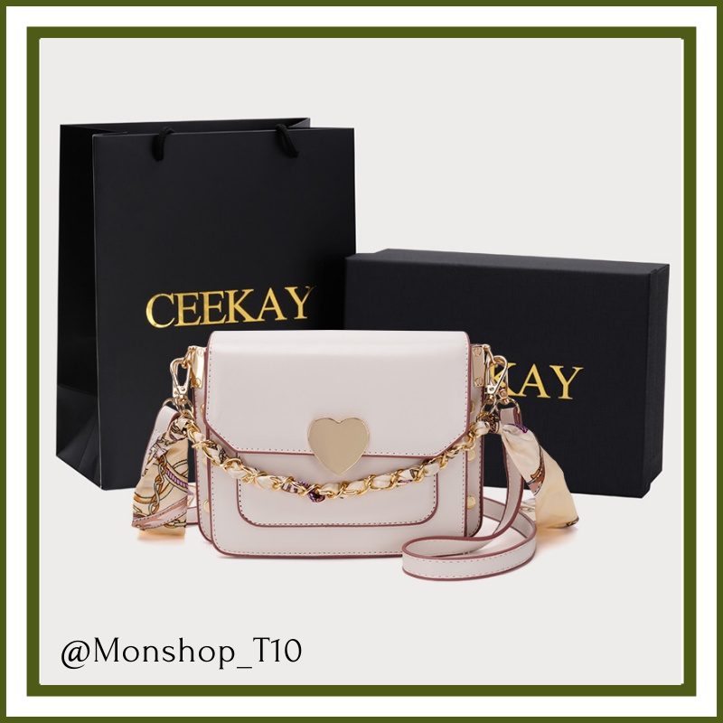 🌸sẵn🌸 Túi xách da mềm đeo chéo nữ CEEKAY chính hãng 2 dây khóa trái tim - T10nn