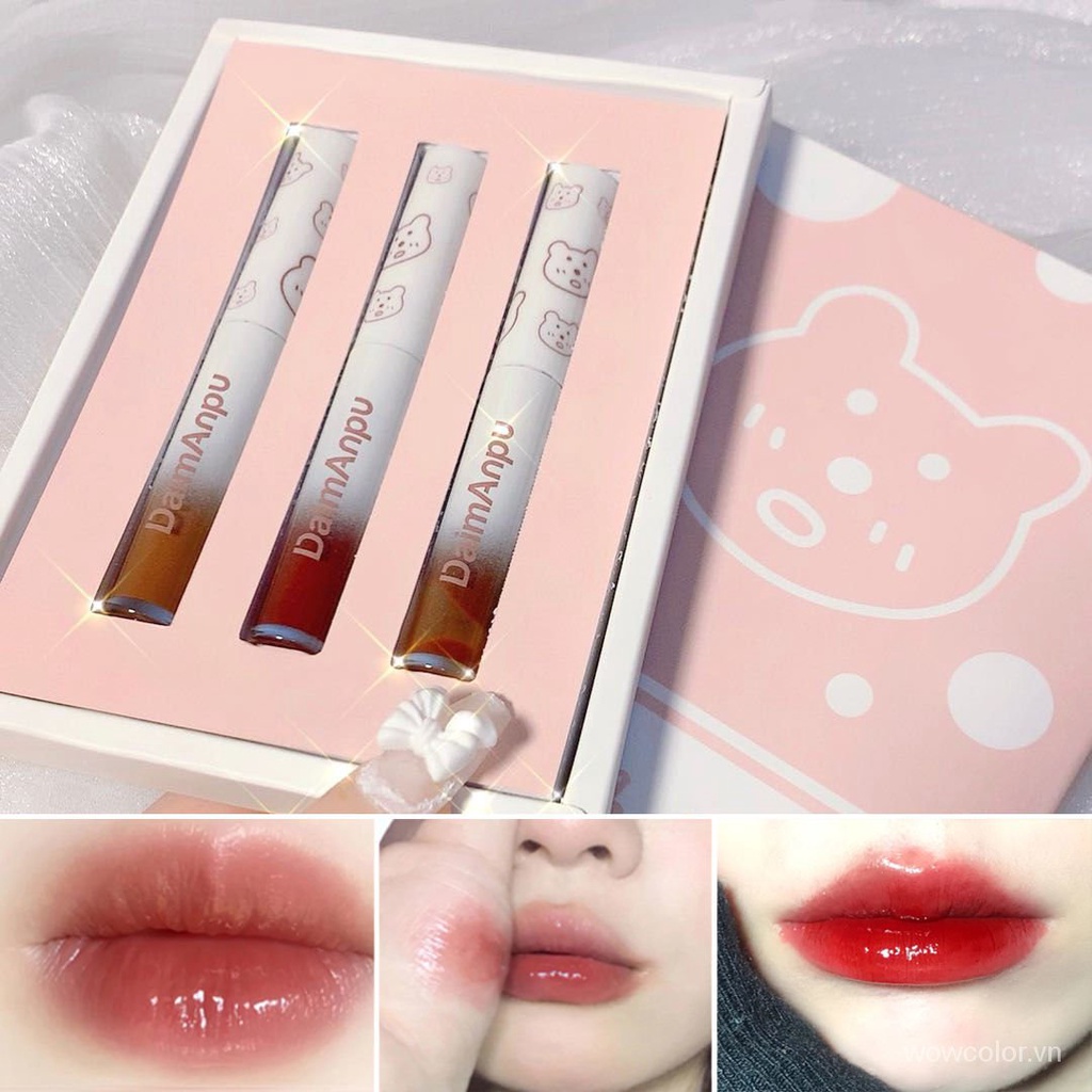 [Hàng mới về] Bộ 3 Son Môi DMP Lâu Trôi Chống Thấm Nước Thiết Kế Vỏ Hình Gấu Bắc Cực Dễ Thương