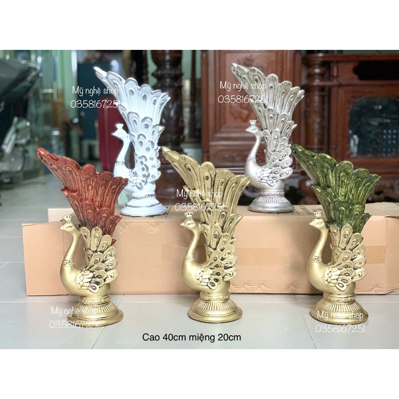 Bình hoa composite, phong thủy, decor, trang trí, quà tặng sinh nhật, tân gia, bình hoa giả,công, bình con công 4