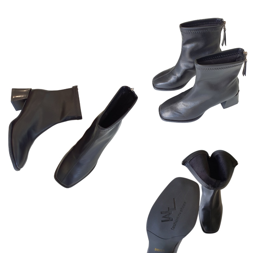 Giày boot nữ da mềm B SHOES, boot cao cổ lót nỉ khóa sau, boot mũi vuông cao 5p B04