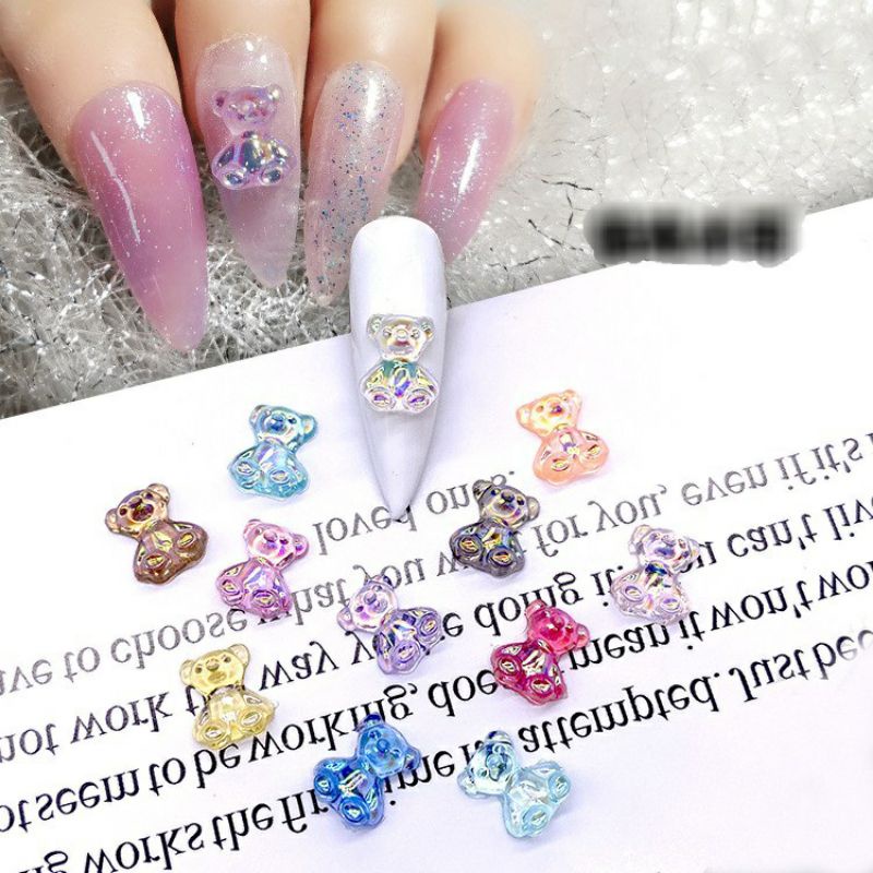 Set Charm gấu trong suốt, charm gấu thủy tinh, charm gấu nhựa- Set 10 charm mix màu + sz