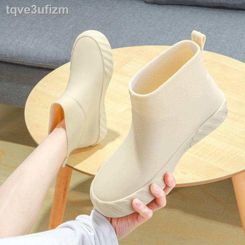 ☁ ( Sẵn)Giày đi mưa mới phụ nữ Thời trang Nhật Bản ống ngắn không trơn trượt cộng với nhung ủng xe hơi nước rửa nhà bếp