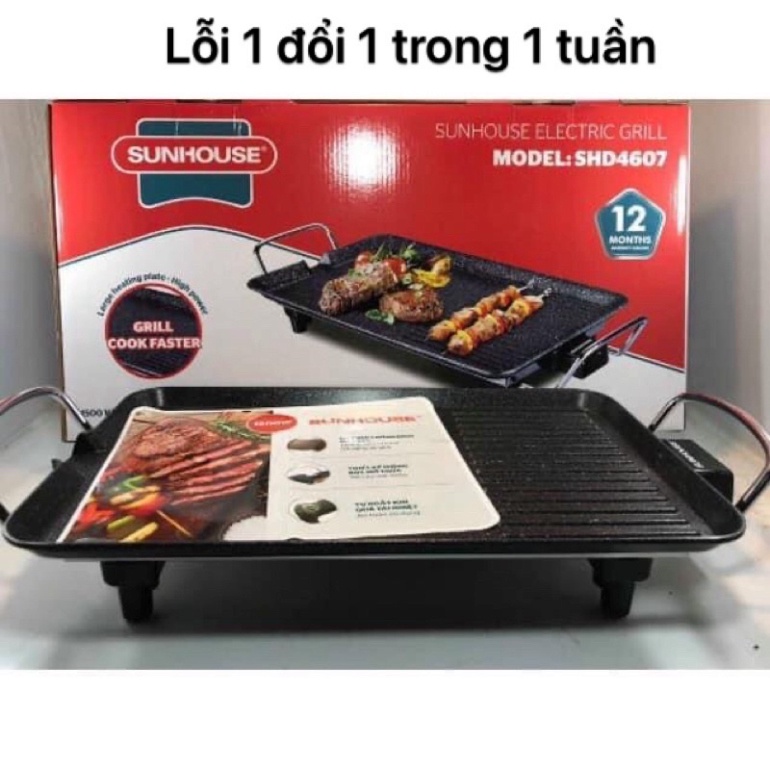 TẶNG BÁT SỨ CAO CẤP - Bếp nướng điện không khói SUNHOUSE 4607