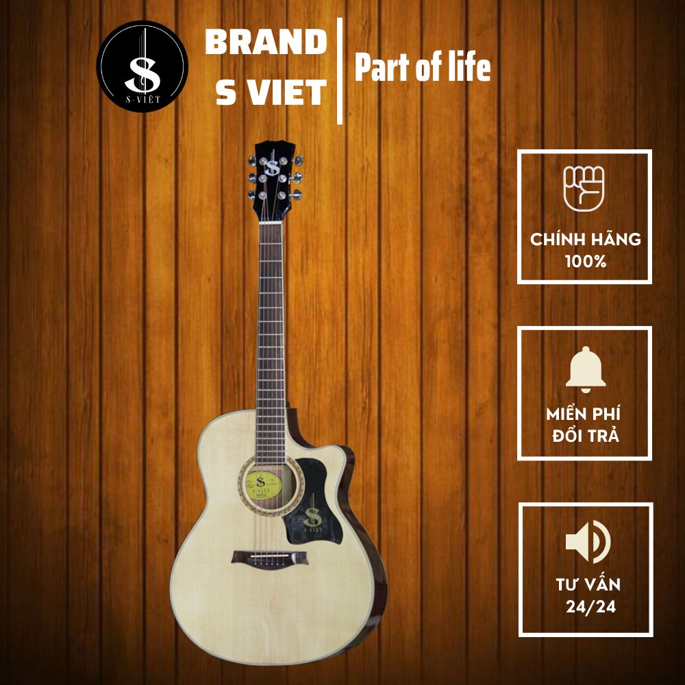 Đàn guitar acoustic gỗ thịt, có ty, có EQ kết nối loa mã CV120Pro, CV135, CV25 và CVAC25 chính hãng S Việt