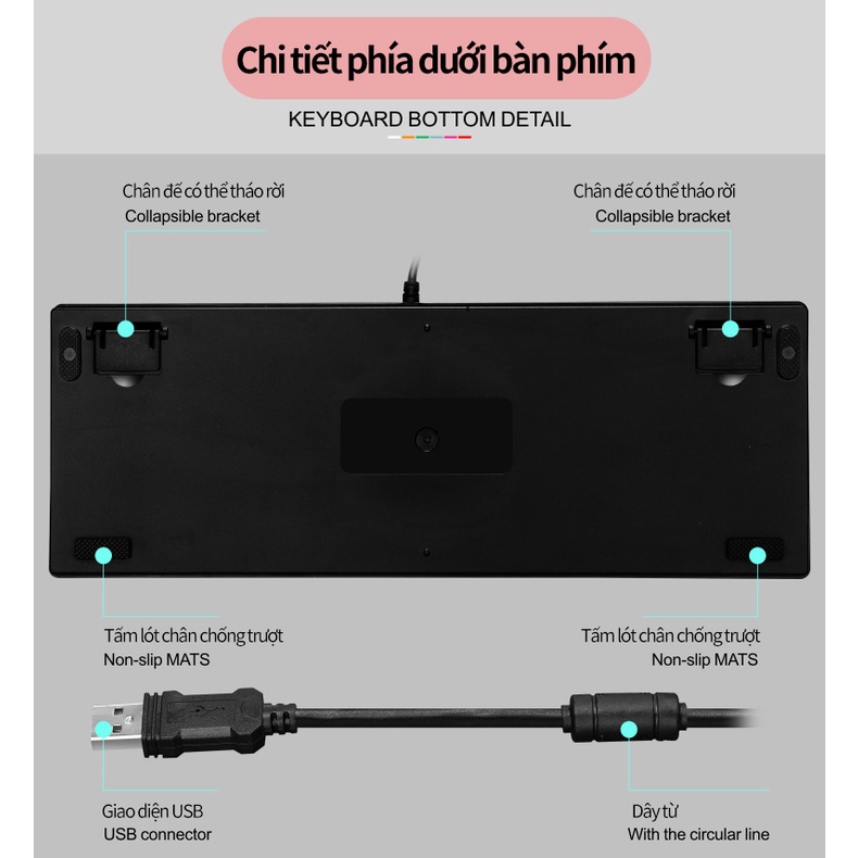 Bàn phím cơ chuyên game bố trí 87 phím bàn phím cơ máy tính k2 pro led rgb ,blue switch có 10 chế độ màu-Bảo hành