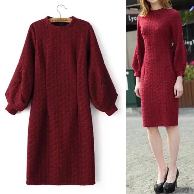 Váy len vặn thừng nhỏ, đỏ / đen