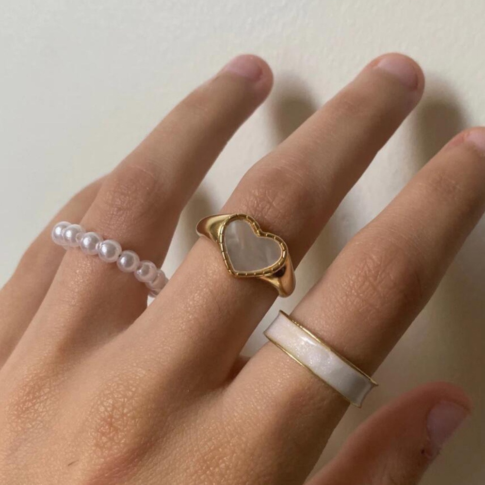 Bộ 3 Nhẫn Đính Ngọc Trai Nhân Tạo Thời Trang Cho Nữ