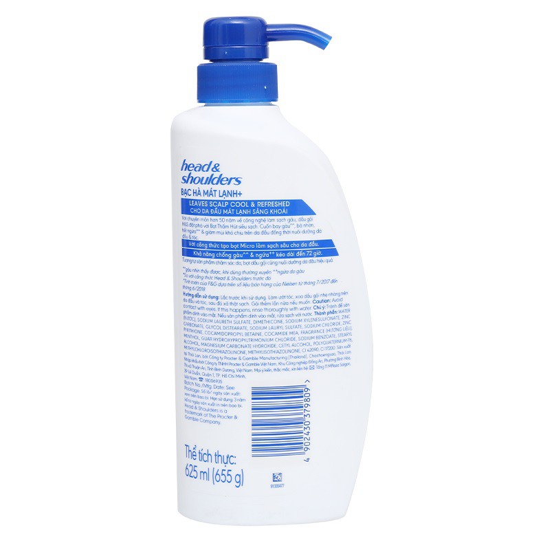 Dầu gội đầu sạch gàu Head &amp; Shoulders Bạc hà mát lạnh 350ml/625ml