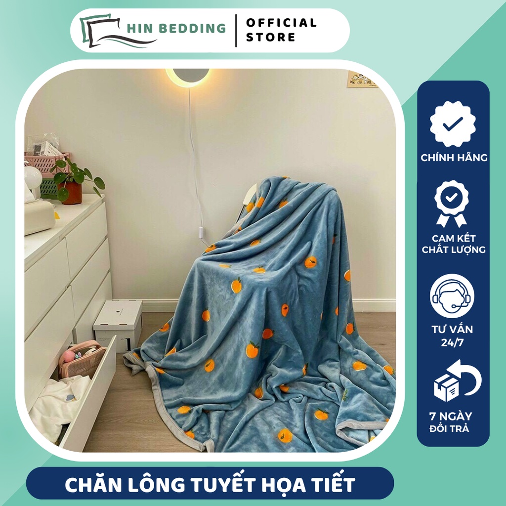 Chăn Lông Tuyết HIN BEDDING, Chăn Lông Tuyết Họa Tiết Mẫu Mới Kích Thước 2mx2m2 Cho Mùa Thu Đông