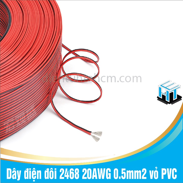 1 Mét Dây điện đôi 2468 20AWG 2 màu đỏ - đen lõi 0.5mm2 vỏ PVC