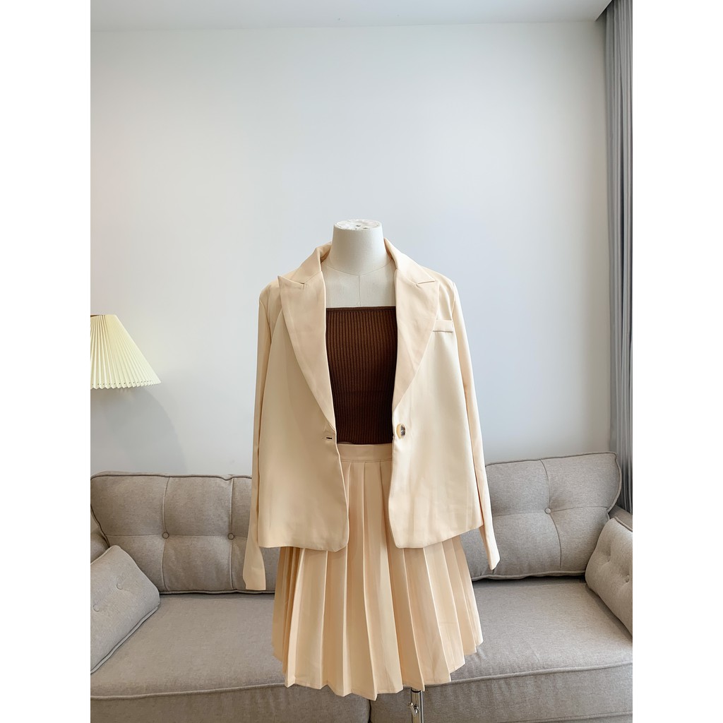 LOOK.KR-Set chân váy xếp li áo vest