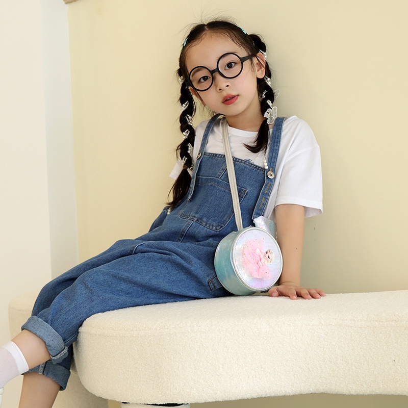 Túi Đeo Chéo Hình Tròn Đính Kim Sa Lấp Lánh Thời Trang Cho Bé Gái