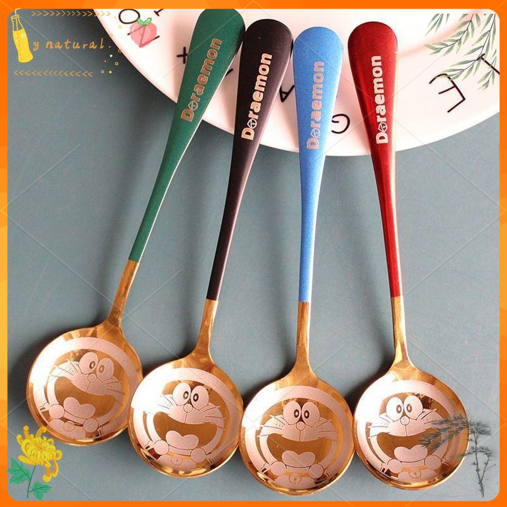 YNATURAL New Doraemon Household Jingle Cat Spoon Cute Creative Stainless Steel Round Cartoon Thickened/Multicolor