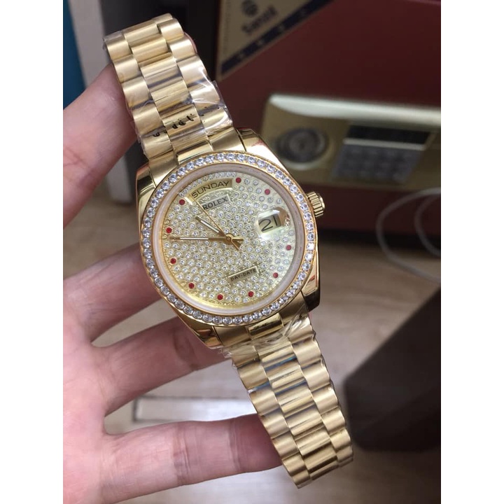 Đồng hồ Nam Rolex máy nhật dòng cơ Automatic day date vành đá mặt đá