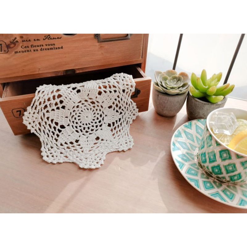 RC/Tấm lót ly tách bình hoa ren móc thủ công vintage phòng cách châu âu 100% cotton trang trí decor phòng bếp retro Âu