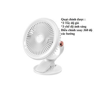 Quạt kẹp bàn loại size to chỉnh 3 tốc độ gió và 3 chế độ đèn sáng sạc pin tích điện 8h cực bền