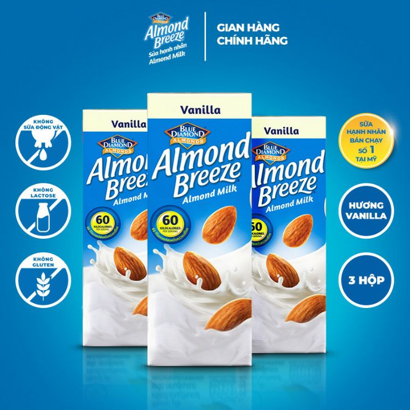 Sữa hạt hạnh nhân ALMOND BREEZE VANILLA (lốc 3 hộp 180ml