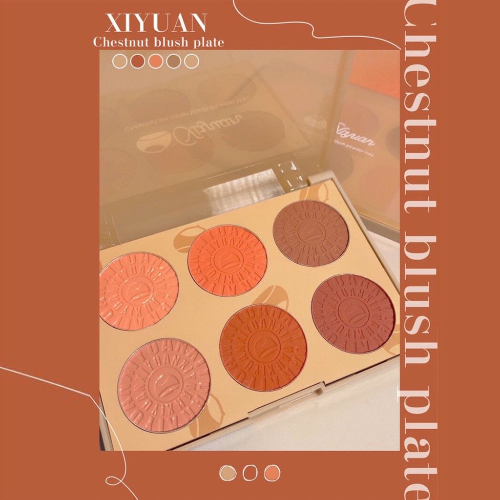 Bảng phấn má hồng 6 ô màu hạt dẻ XIYUAN mỏng mịn tự nhiên Chestnut Six-color Blush Powder Tray hottrend hottiktok XIYU05