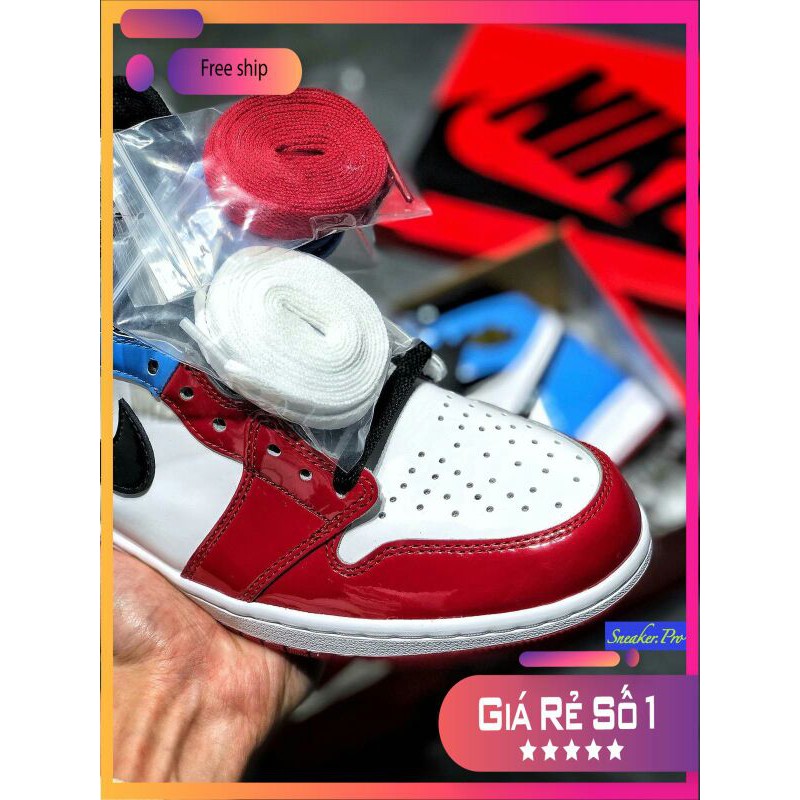 NEW FC FALE Giày thể thao AIR JORDAN 1 Retro High les Twin Fearless màu đỏ xanh trắng siêu đẹp dành cho nam ⁸ :; ` ; :