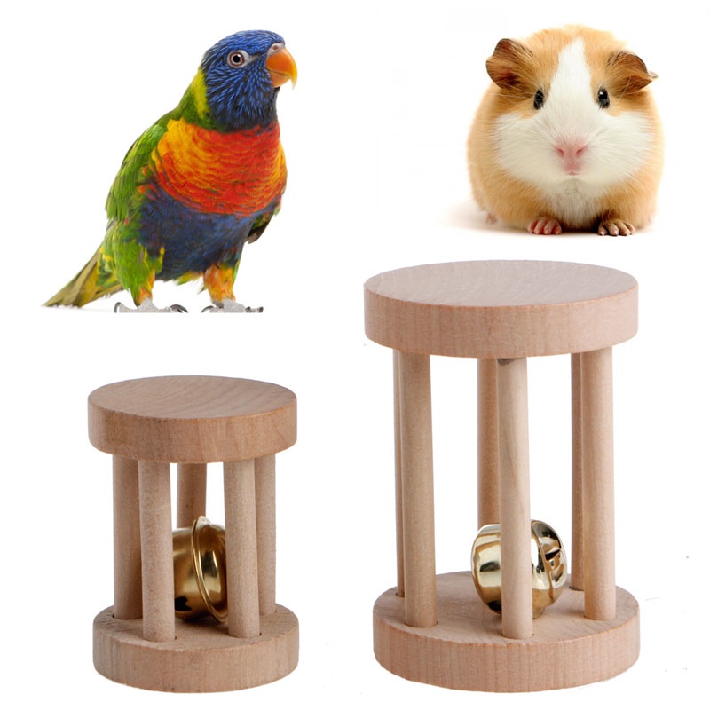 Đồ chơi nhai gặm bằng gỗ tự nhiên có chuông dành cho thỏ chuột hamster