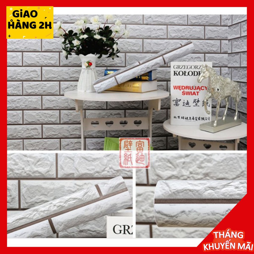 Giấy dán tường gạch 3D khổ 10M x 45cm có sẵn keo tự thi công