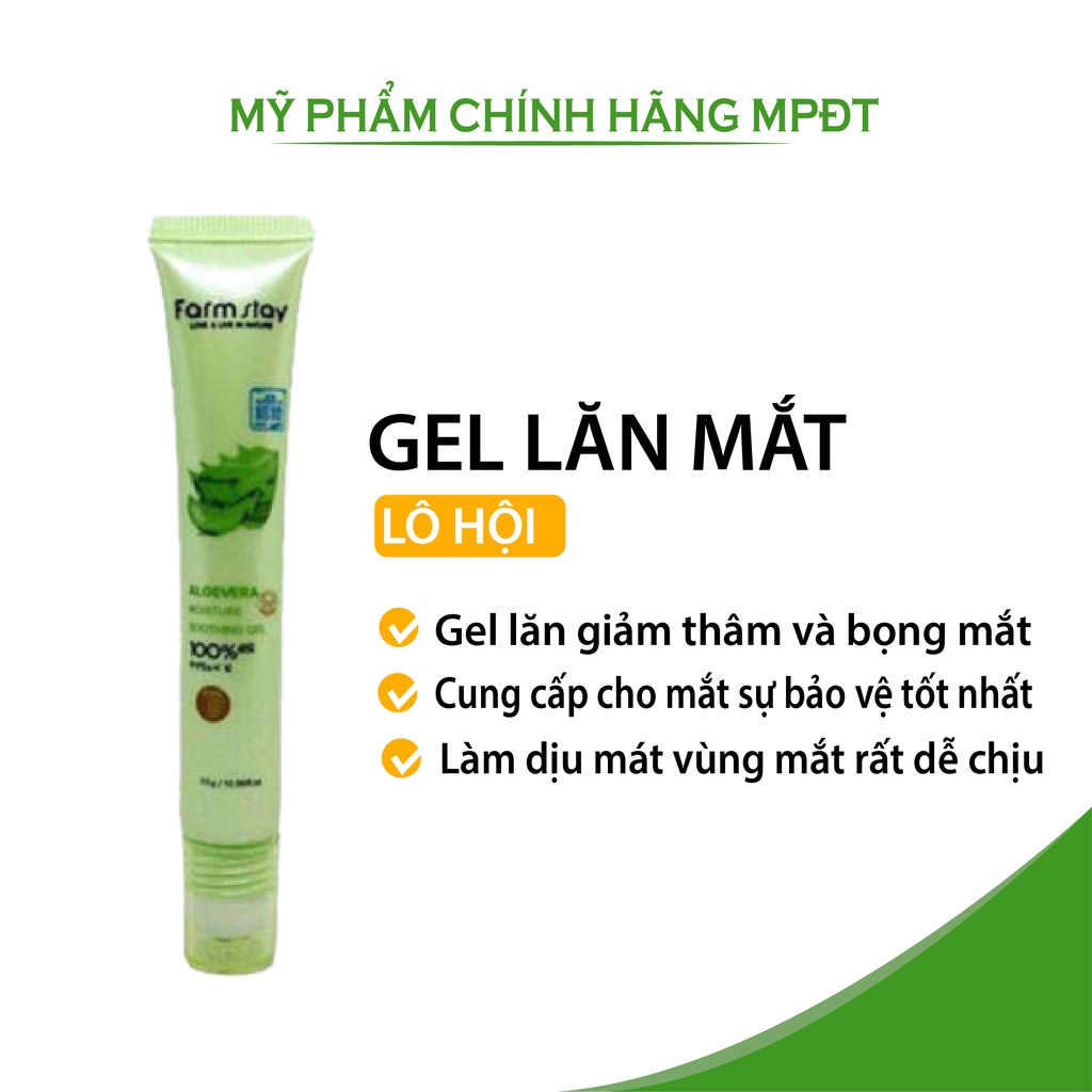 Lăn mắt lô hội,Tuýp gel lô hội lăn giảm thâm quầng mắt nha đam Aloe Vera100 %