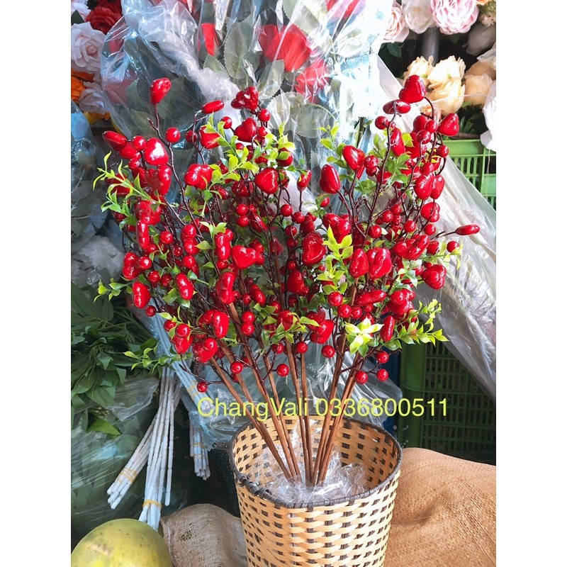 Cành Cherry tim đỏ dài 60cm siêu đẹp - HN5