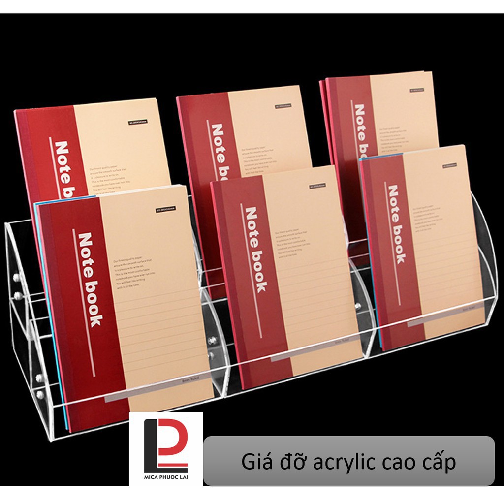 Giá đỡ sách/ vở acrylic cao cấp, Kệ Mica trưng bày dụng cụ văn phòng phẩm