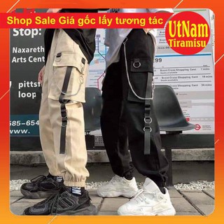 Quần kaki nam nữ phối dây xích kèm ảnh thật sp