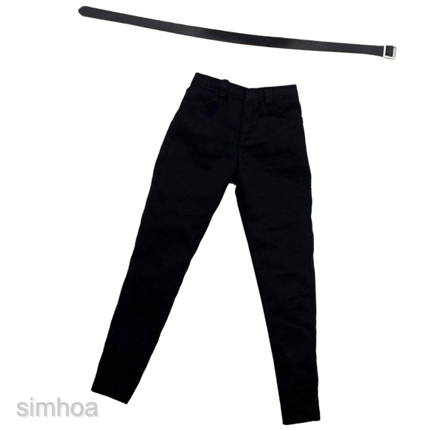 Quần Dài Đen Tỷ Lệ 1 / 6 Kèm Thắt Lưng Dành Cho Mô Hình Búp Bê 12inch