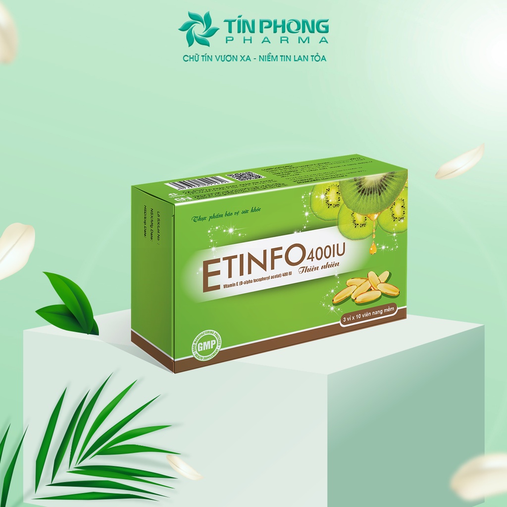 Viên Uống Bổ sung Vitamin E Etinfo 400IU Thiên Nhiên Giúp Giảm Lão Hóa, Da Sáng Khỏe Đẹp Tự Nhiên Hộp 30 Viên TTP027