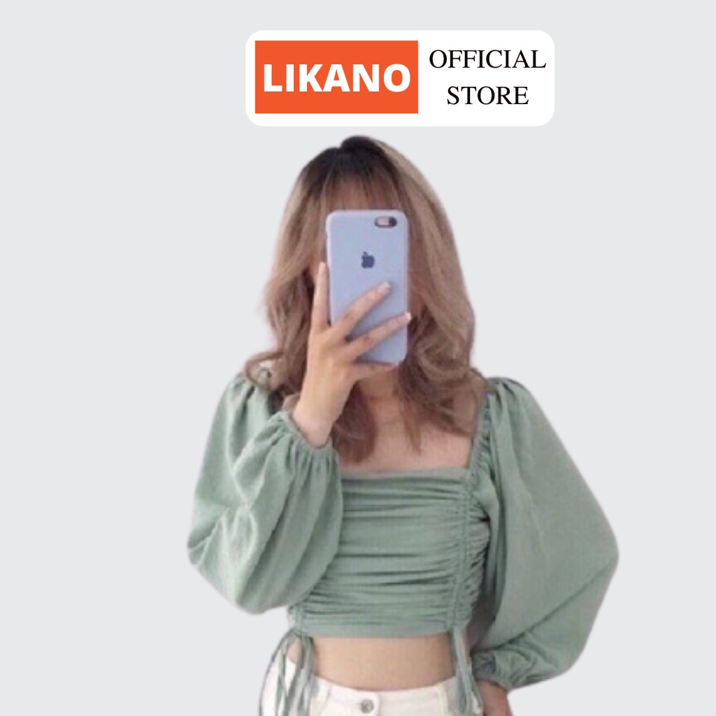 Áo kiểu croptop dây rút 6 màu siêu hot hit LIKANO CRT78