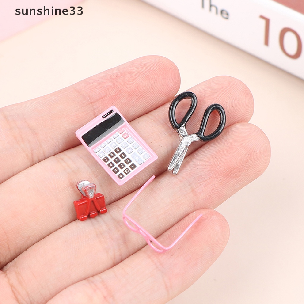 SU 1:12 Dollhouse Miniature Caculator Clamp Scissors Glasses Studying Set Decor Toy n