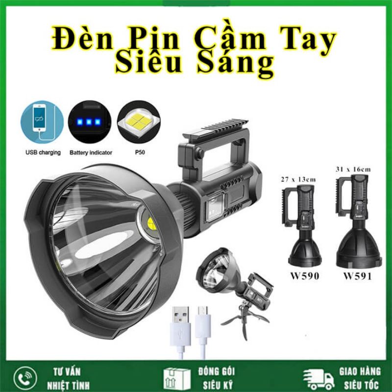 Đèn pin cầm tay W591siêu sáng chiếu xa 1000m chống thấm nước có chân đế