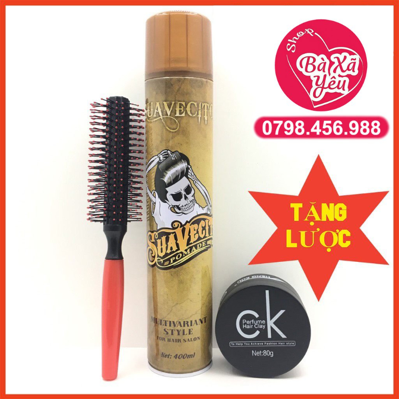 Keo Xịt Tóc Suavecito 420ml + Sáp vuốt tóc + Lược chải tó - BX2168