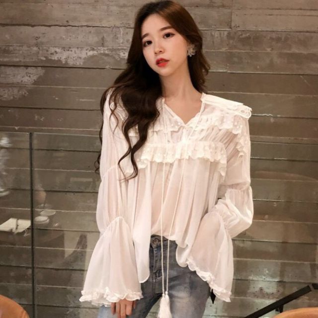 Áo babydoll voan tay loe dáng rộng giành cho nữ