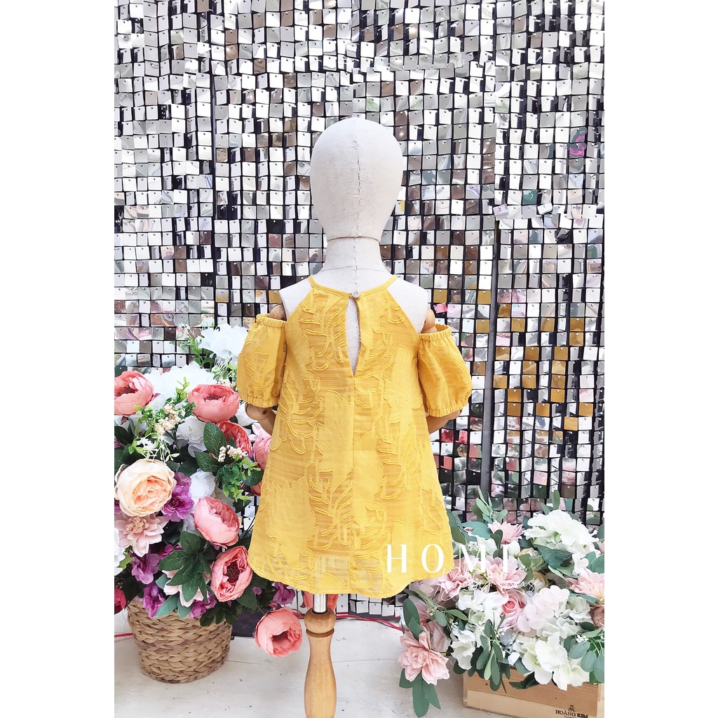 Yếm voan hoa tay bồng cho bé gái màu trắng/vàng HOMI BABY HOUSE váy yếm bé gái voan hoa tay bồng cho bé dự tiệc dạo phố