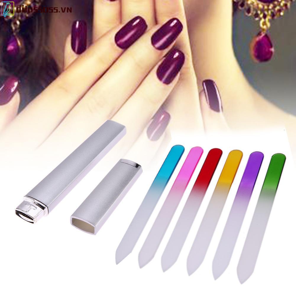 [Hàng mới về] Set 6 dũa móng bằng thủy tinh pha lê kèm ống đựng màu bạc