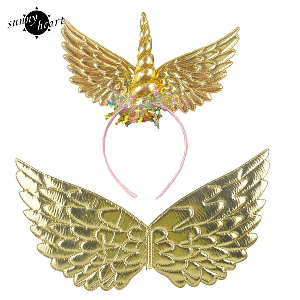 1 Băng Đô Cài Tóc Hình Sừng Kỳ Lân Có Cánh Hóa Trang Halloween