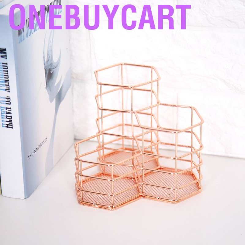 Ống sắt đựng bút/cọ trang điểm để bàn thiết kế rỗng tiện lợi