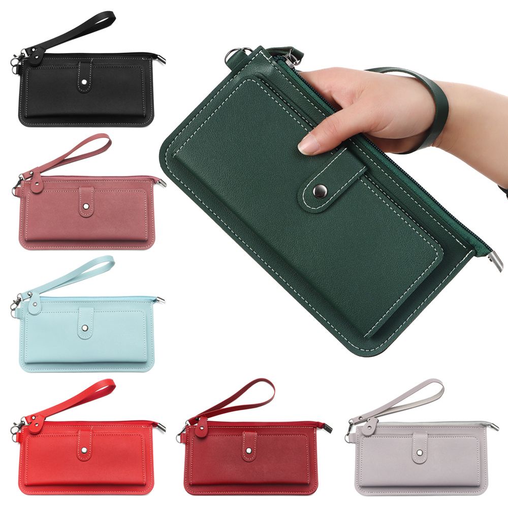 Ví da pu dáng dài nhiều ngăn đựng thẻ có khóa kéo thiết kế thời trang cho nữ