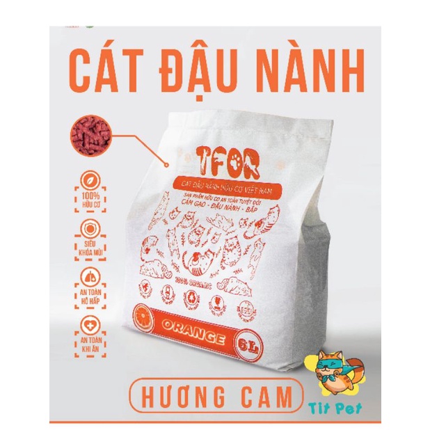 (Rẻ vô địch) Cát đậu nành hữu cơ TFOR vệ sinh cho mèo xuất xứ Việt Nam xả được trong bồn cầu túi 2,5kg-6L