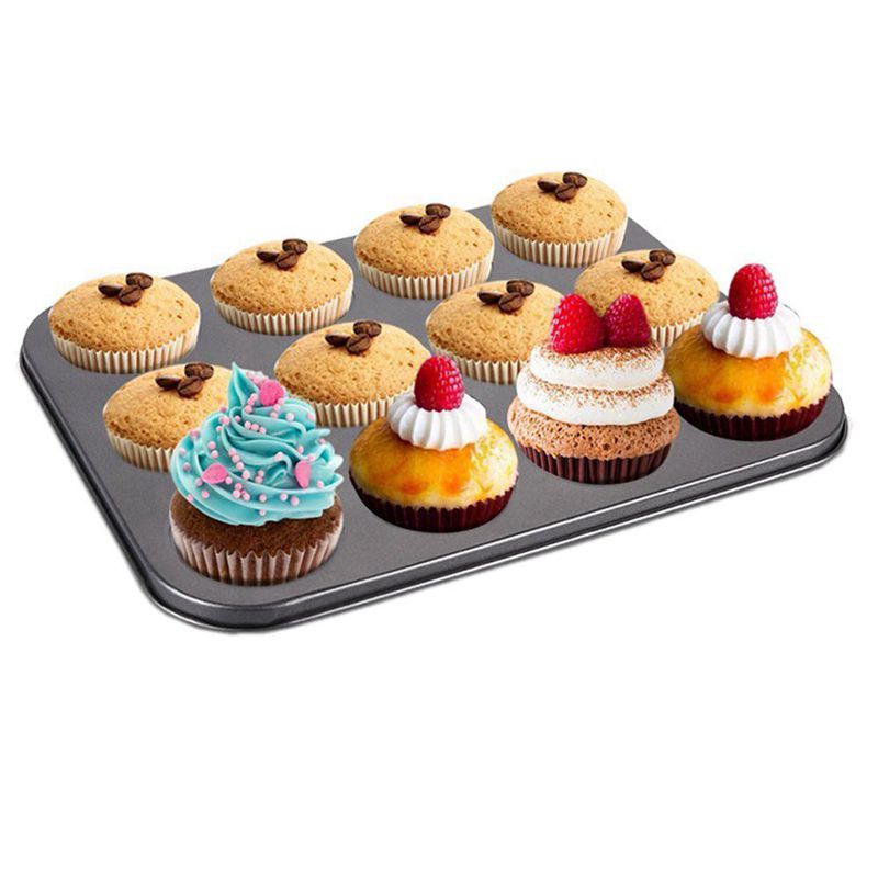 Khuôn Làm Bánh cupcake 12 Ngăn Bằng Thép carbon