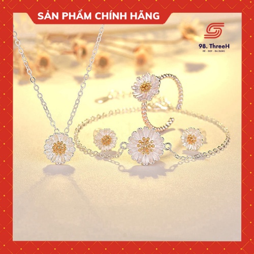 Bộ Trang Sức gồm 3 món đồ Mạ Bạc Hình Hoa Cúc Xinh Xắn - Phụ kiện 98.ThreeH