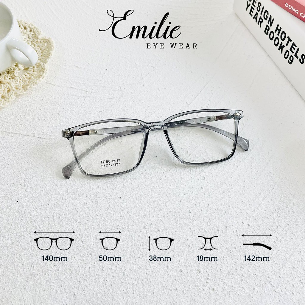 Gọng kính vuông nhựa dẻo ⚡𝑭𝑹𝑬𝑬𝑺𝑯𝑰𝑷⚡ nam nữ Kính mắt Emilie phụ kiện thời trang 8087