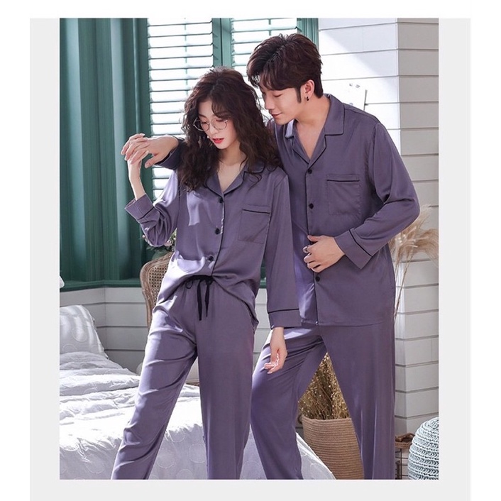 NG9315 - Bộ pyjama nam/nữ dài tay chất lụa hàng nhập