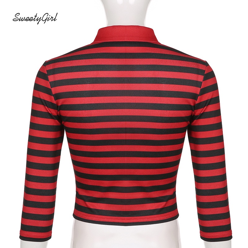 Áo Polo Tay Ngắn Cổ Bẻ Dáng Ôm In Họa Tiết Kẻ Sọc Thời Trang Xinh Xắn Cho Nữ